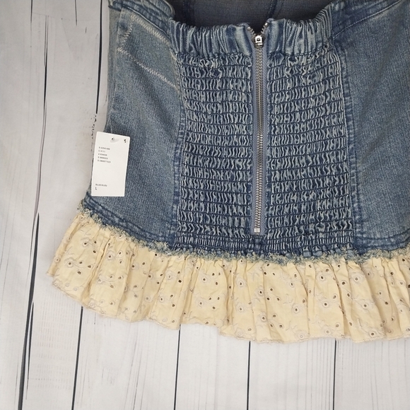 Kimchi Blur Urban Outfitters Denim And Lace Coquette Ruffle Tube Top Size L NWT - Picture 10 of 12